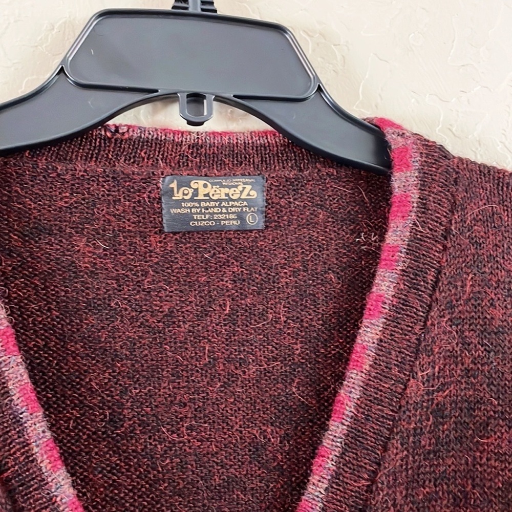 Women's Burgundy Cardigan with Colorful Accents - Picture 3 of 10